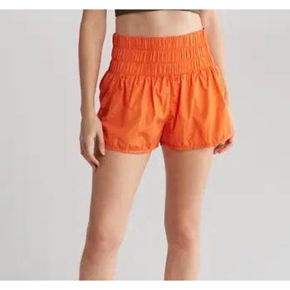 Free People FP Movement The Way Home Shorts Orange High Waist Smocked Athletic S
